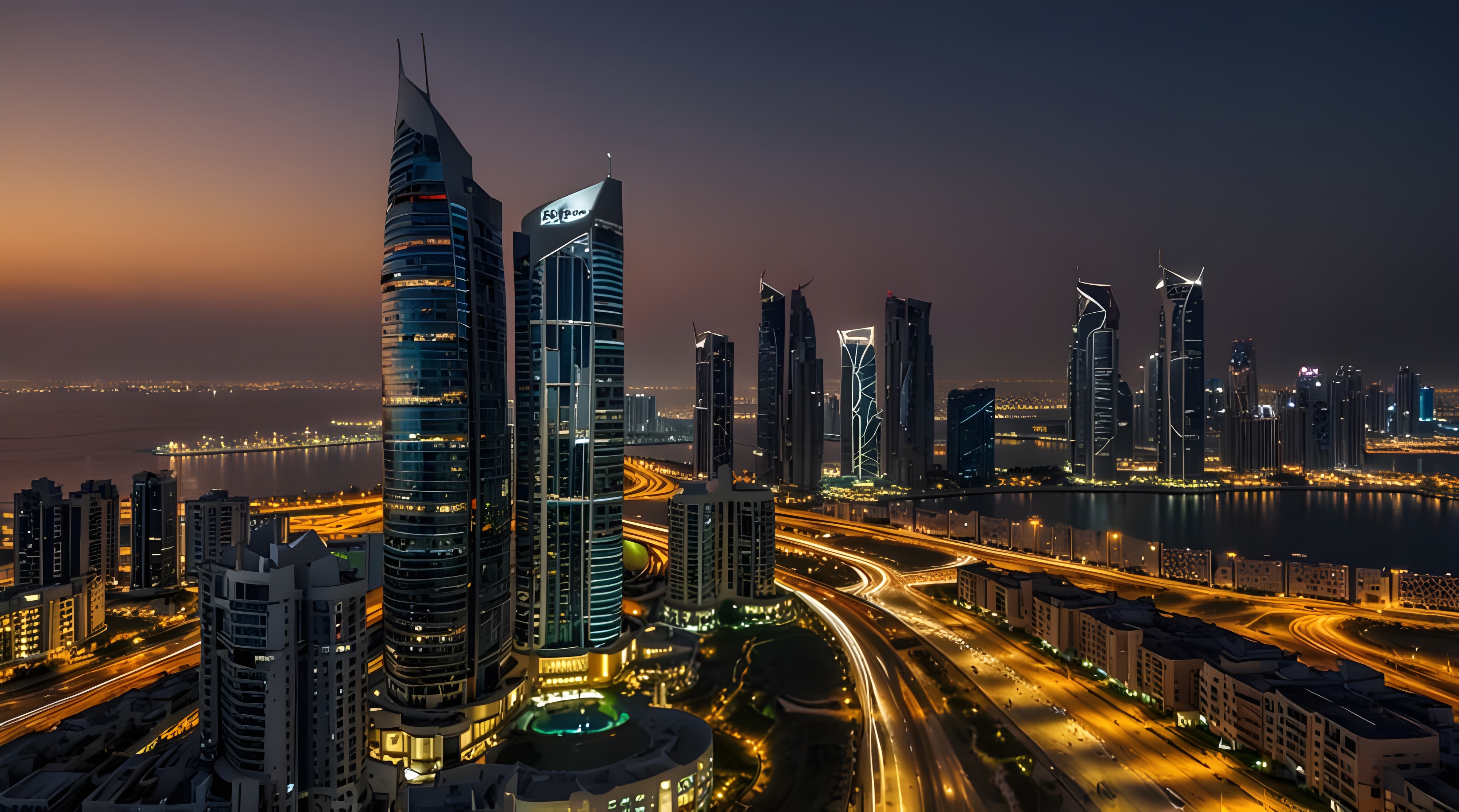 Dubai night city skyline variation